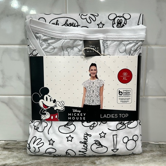 NIP Disney Mickey Mouse Classic Fit Ladies Tee T Shirt Top Sz XL Sketch Drawings - Picture 1 of 7